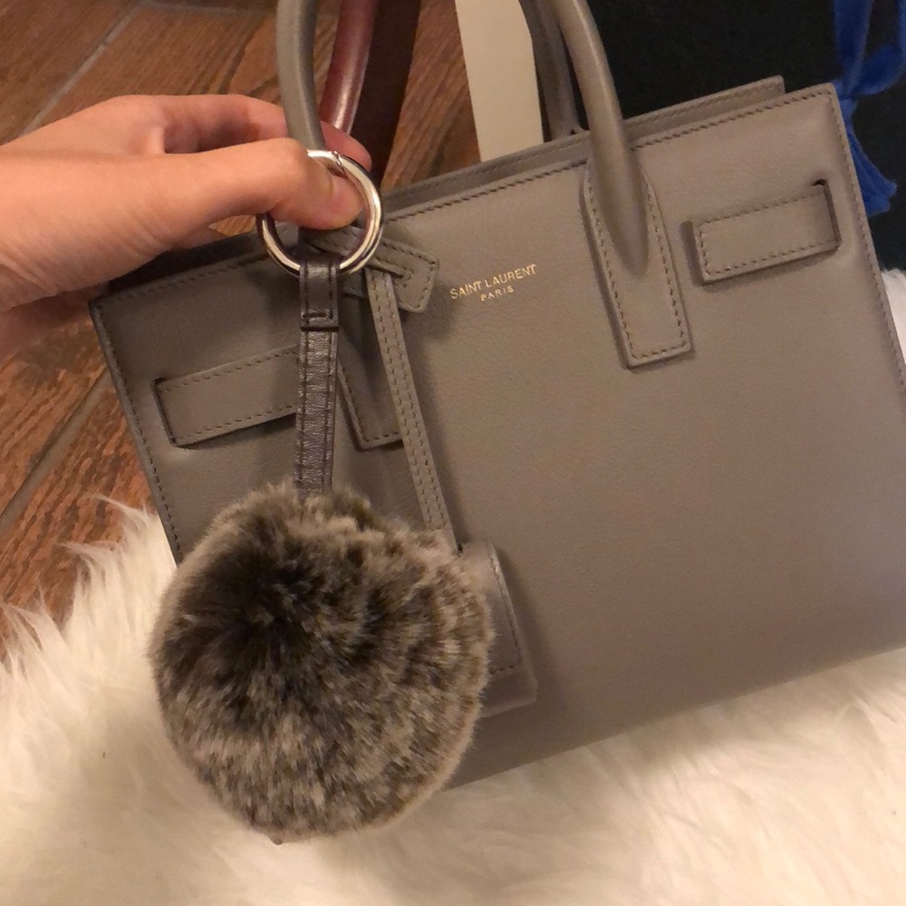Grey Pom Pom keychain bag charm